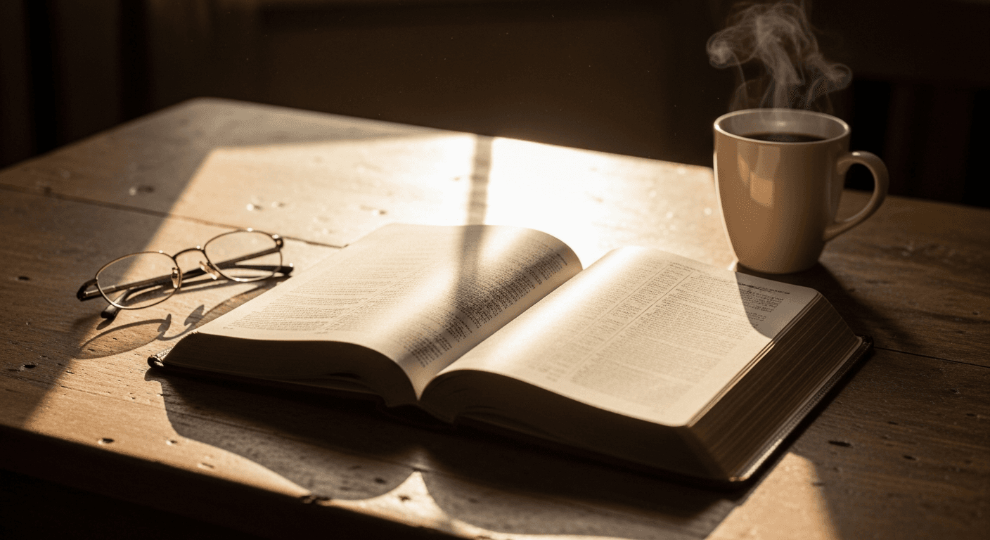 An open Bible and coffee at a FIT InBetweens study