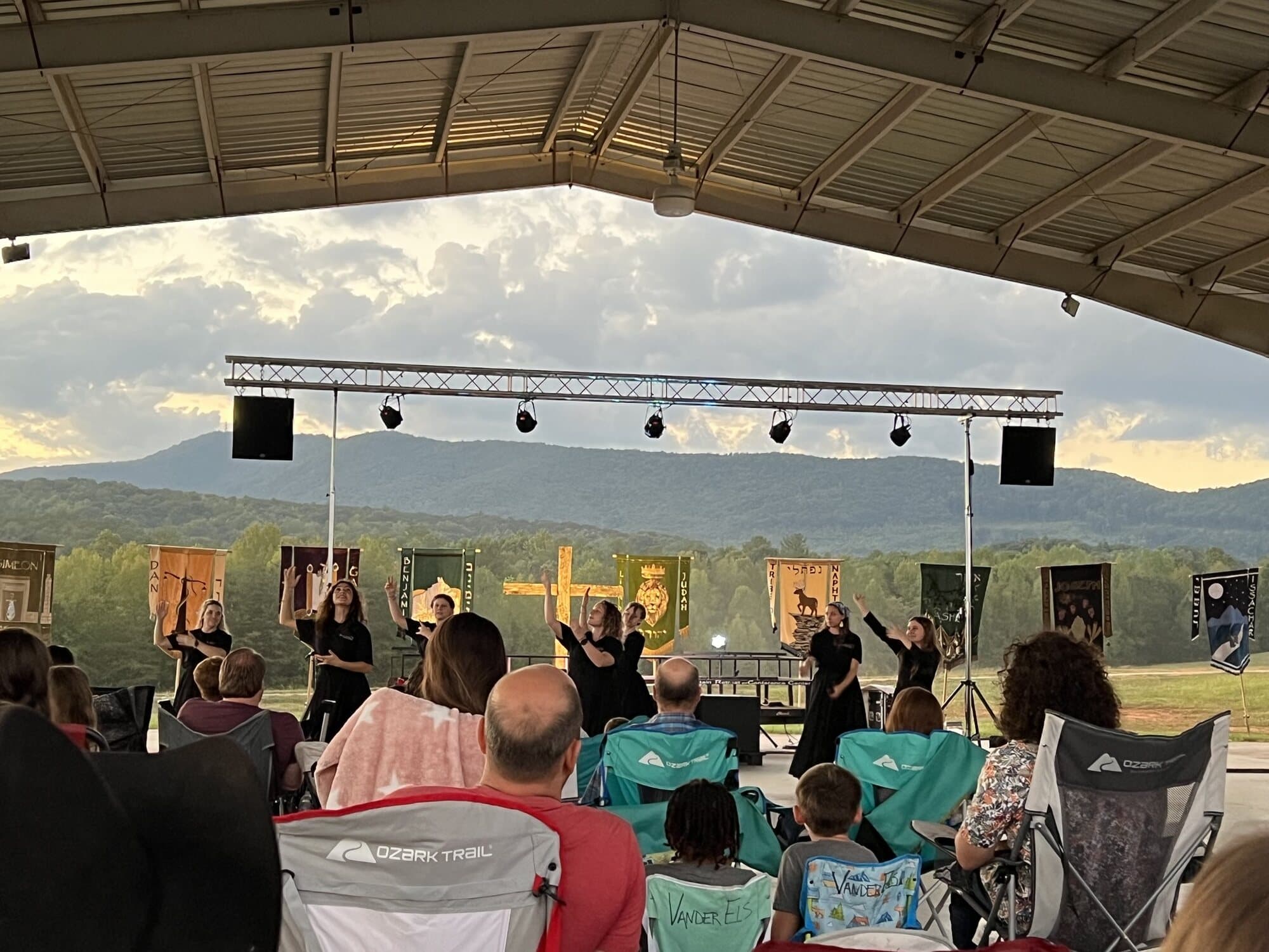 Worship under the pavilion at a Founded in Truth feast gathering