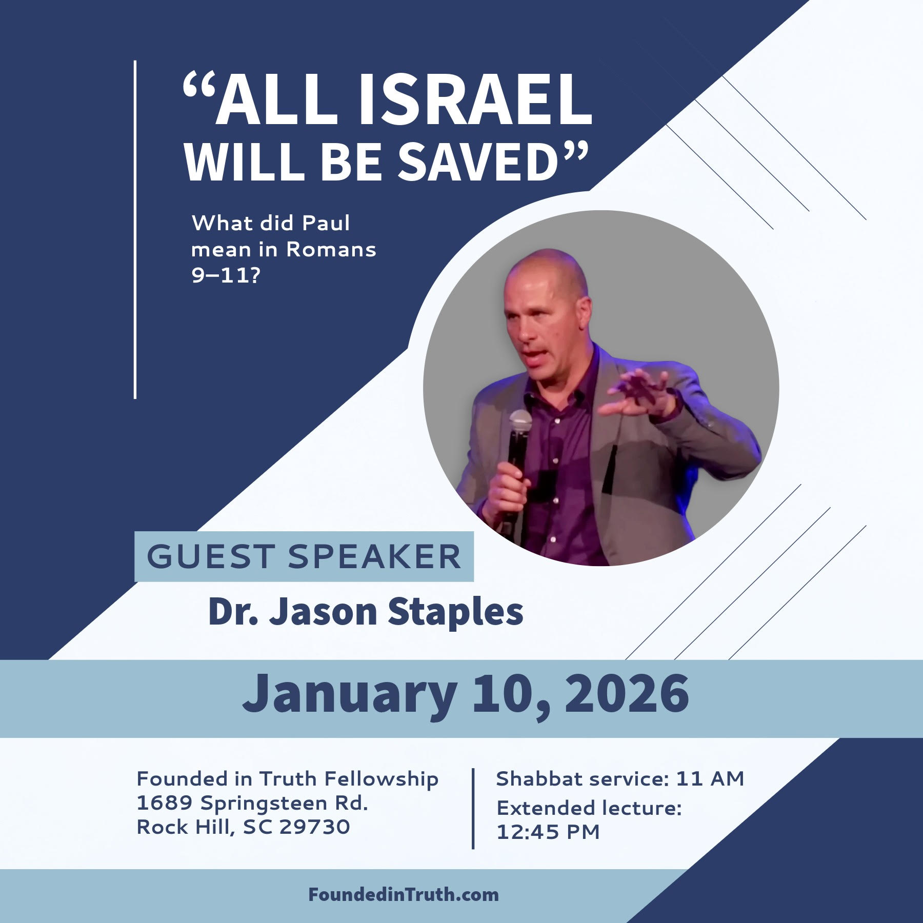 Dr. Jason Staples teaching on Romans 11 at Founded in Truth Fellowship