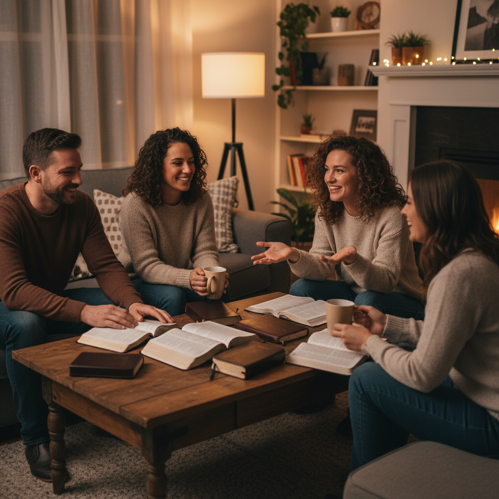 Welcoming small group Bible study for new believers in a church setting