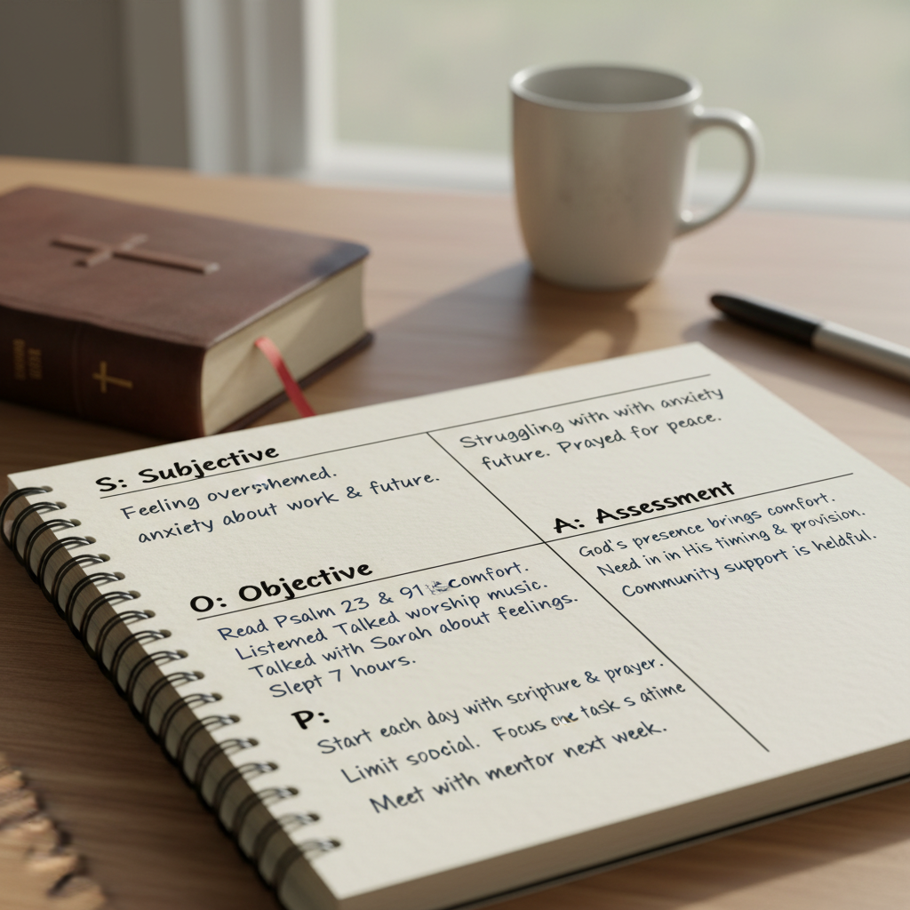 Journal page showing SOAP Bible study format with handwritten notes